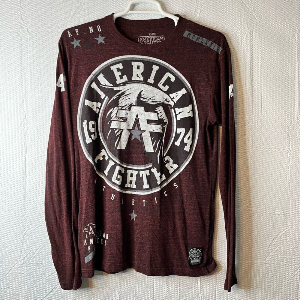American Fighter by Affliction Maroon USA Graphic Long Sleeve Shirt Size L